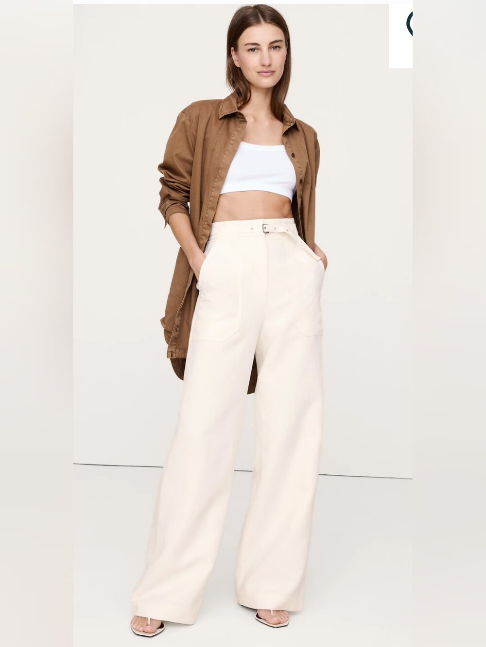 Banana Republic High Rise Wide Leg Studio Pant-White Cream Size 2